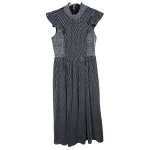 Kate Spade Smocked Clip Midi Dress 14 Plus Size Black White Flutter Sleeves Chic